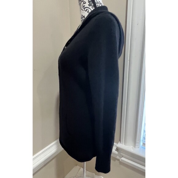 Vintage Henley Hoodie Cashmere Sweater Womens L Kangaroo Pouch Black Y2K Preppy - Picture 5 of 13